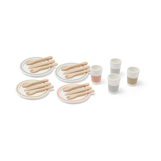 Children's wooden toy food set with 4 Bistrot dishes