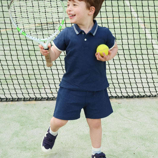 Παιδική μπλούζα πόλο μπλε με σχέδιο λεμόνι Konges Slojd