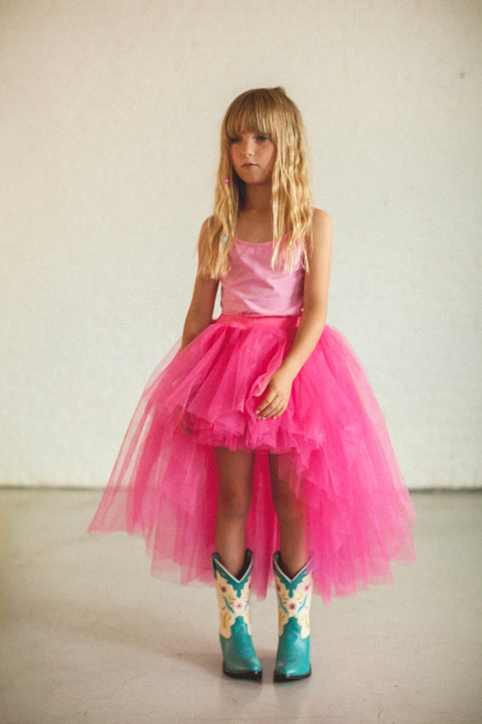 Children's rock tutu long skirt fuchsia