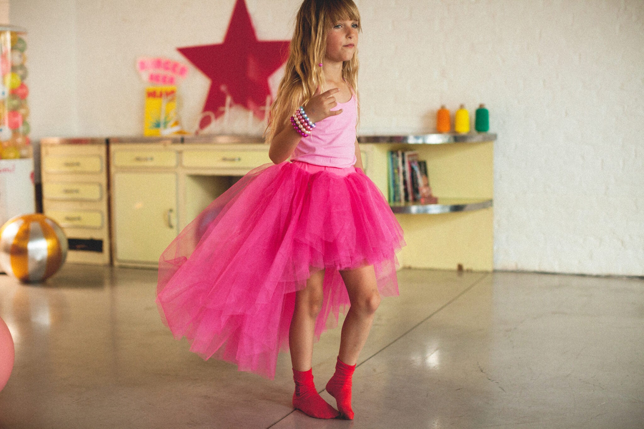 Children's rock tutu long skirt fuchsia