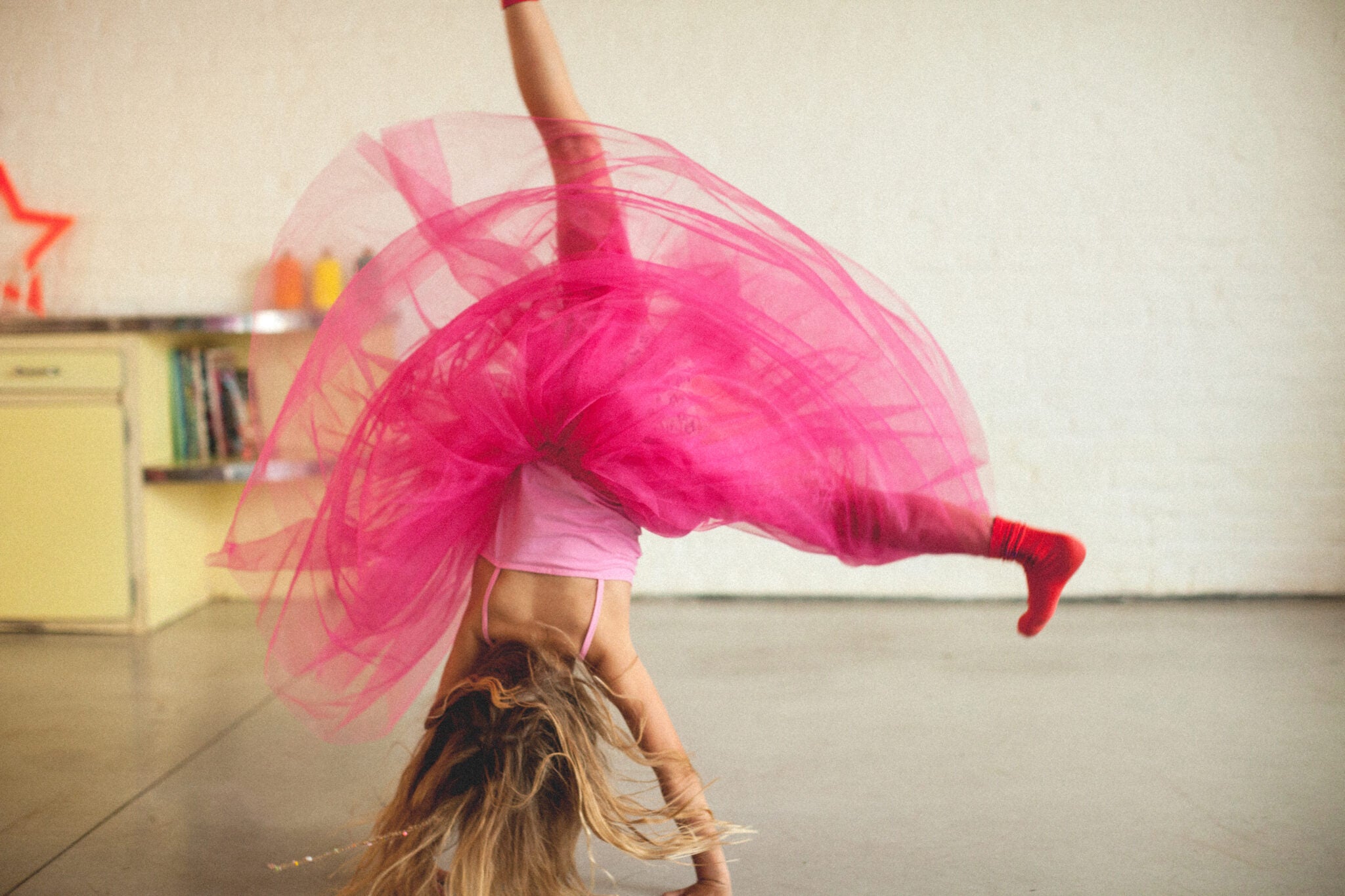 Children's rock tutu long skirt fuchsia