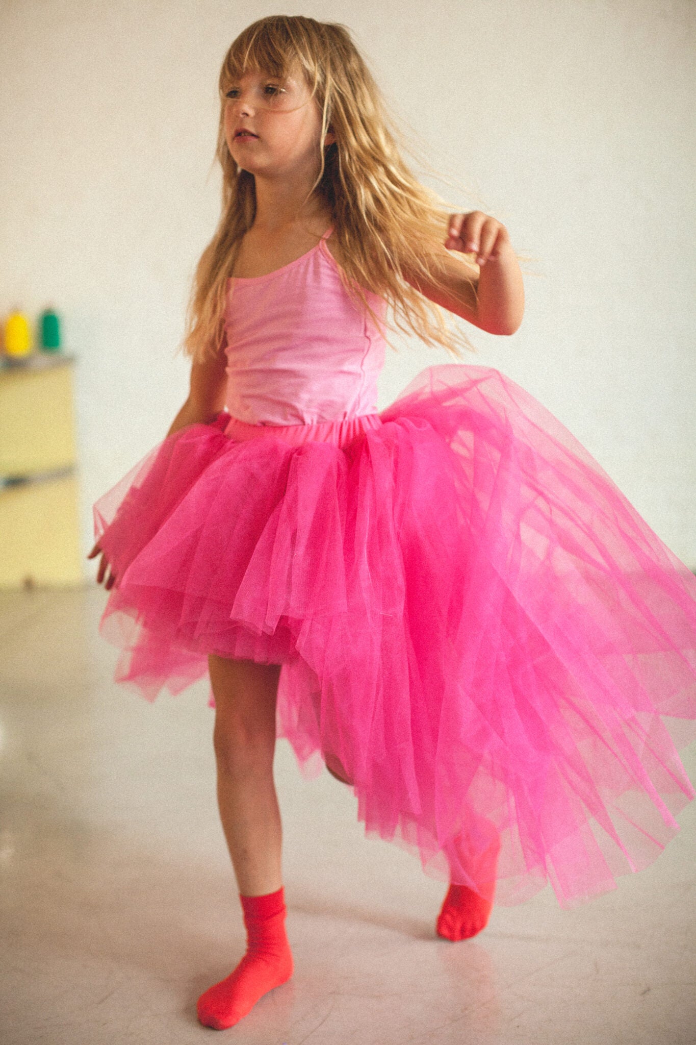 Children's rock tutu long skirt fuchsia