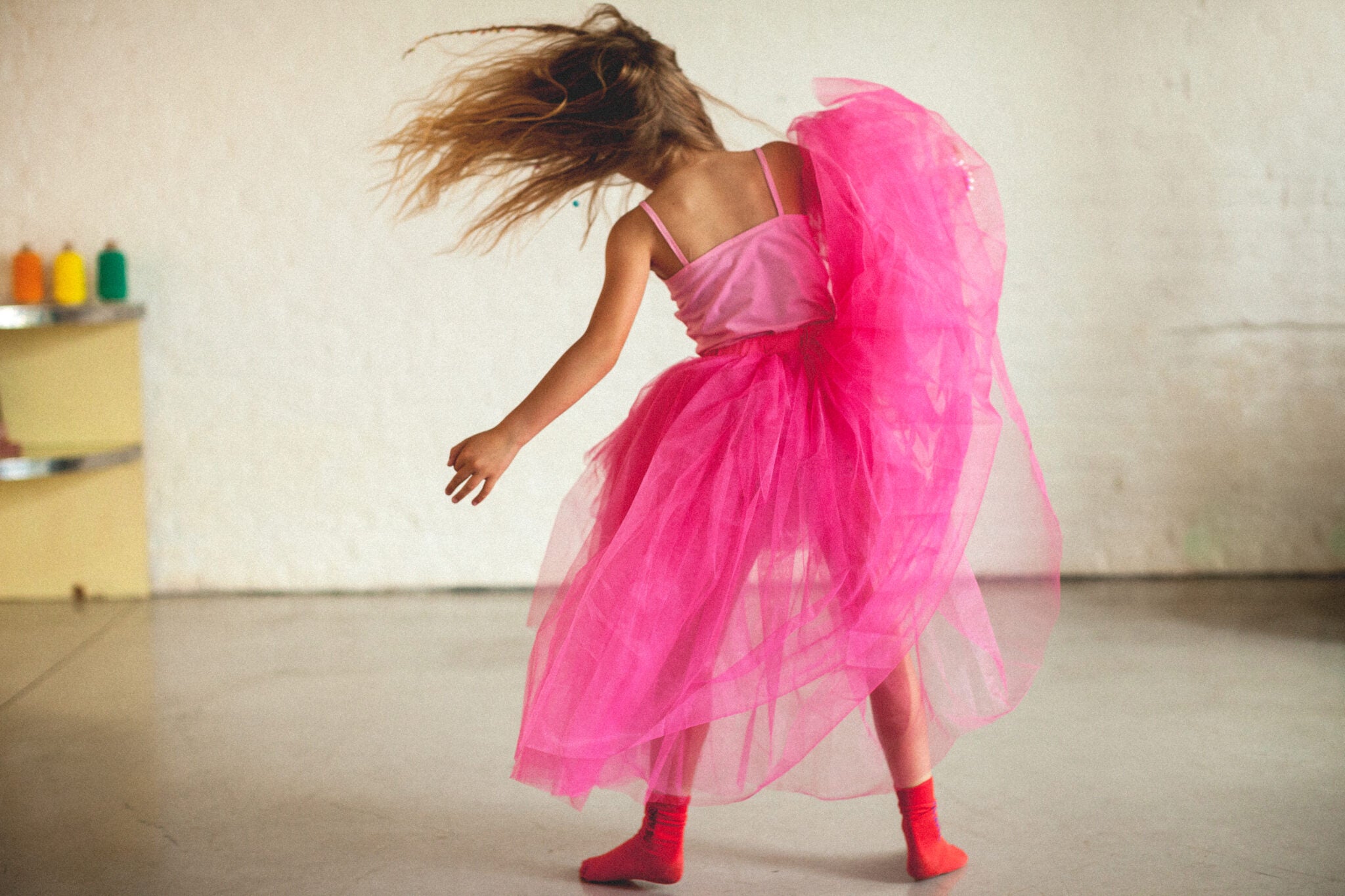 Children's rock tutu long skirt fuchsia