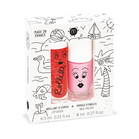 Girls lip gloss+nail polish set Holidays (Fraise-Cookie)