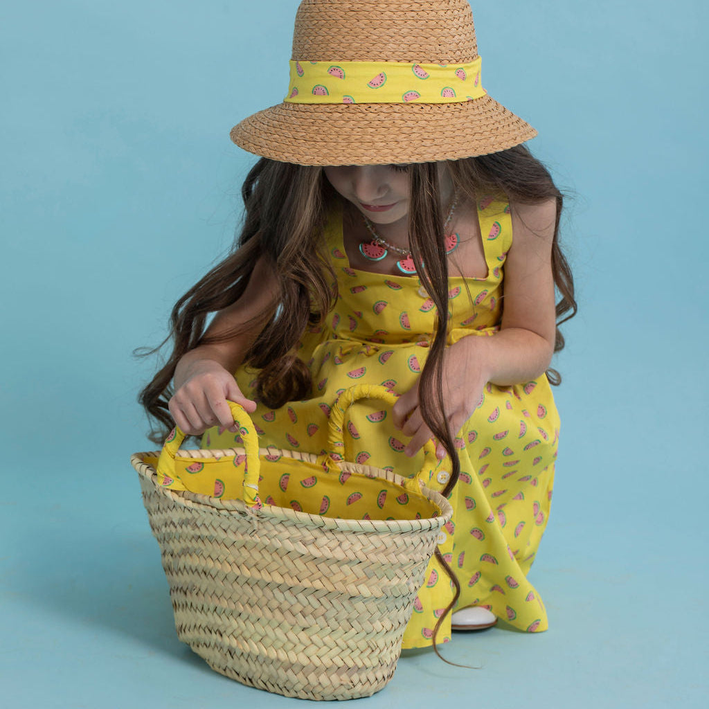 Παιδικό σετ ψάθινο καλάθι με πασχαλινή λαμπάδα Καρπούζια Perle D'azur X Jomalmi Kids