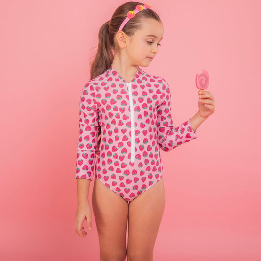 Παιδικό μαγιό μακρυμάνικο ροζ Φράουλες Perle d'azur