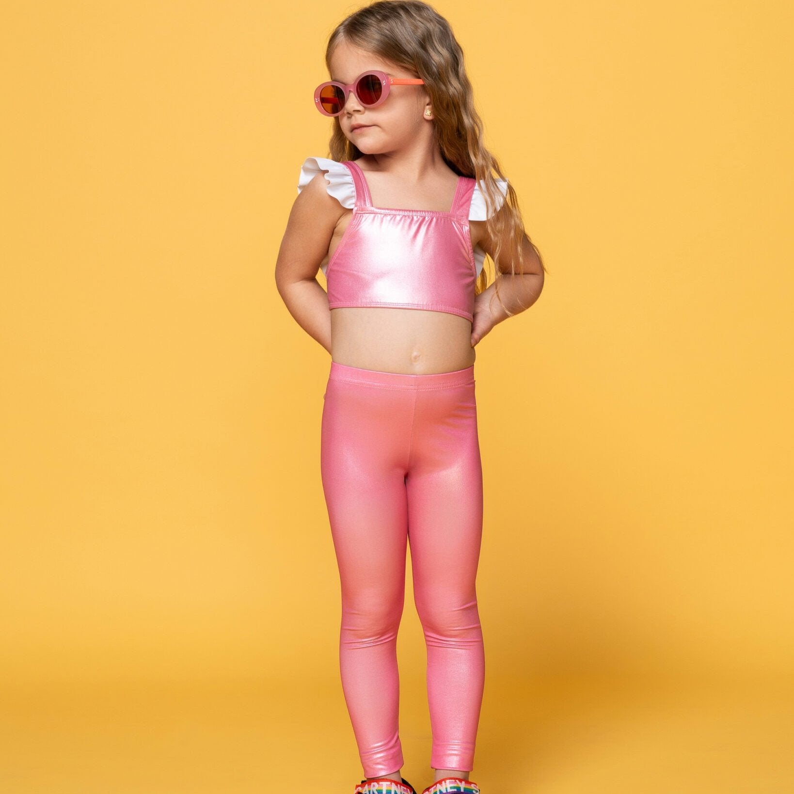 Girls Pink Leggings Satinato