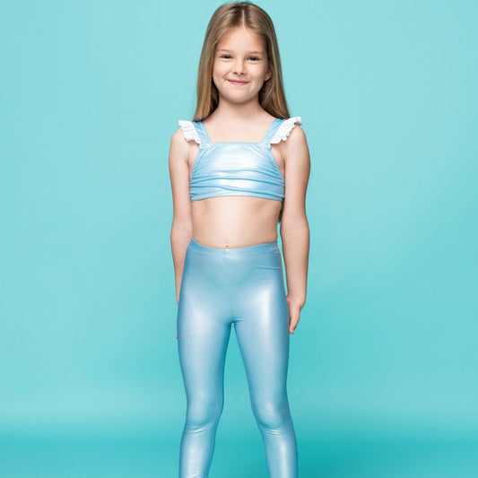 Girls blue leggings Satinato