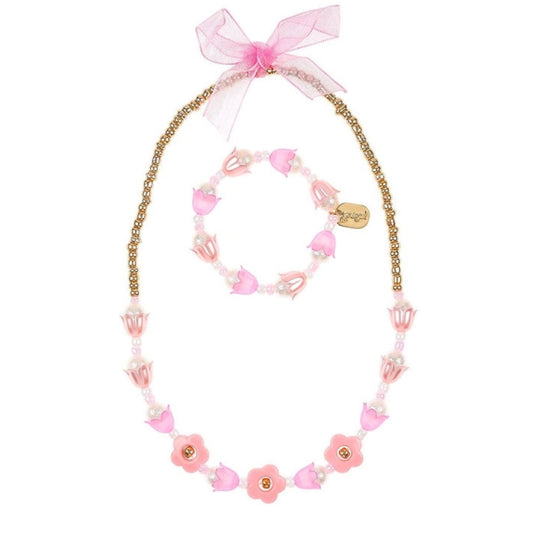 Παιδικό σετ κολιέ και βραχιόλι με ροζ λουλούδια Souza