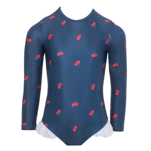 Girls Long Sleeve Swimsuit Cherries