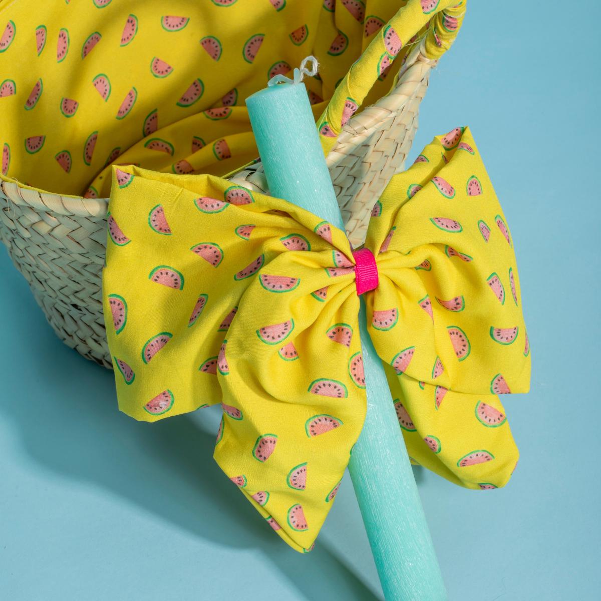 Παιδικό σετ ψάθινο καλάθι με πασχαλινή λαμπάδα Καρπούζια Perle D'azur X Jomalmi Kids