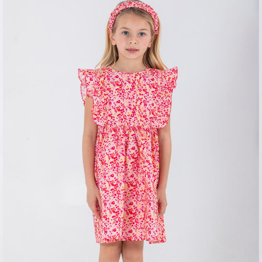 Παιδικό φόρεμα με βολάν pink floral Perle D'azur