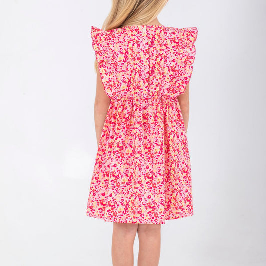 Παιδικό φόρεμα με βολάν pink floral Perle D'azur