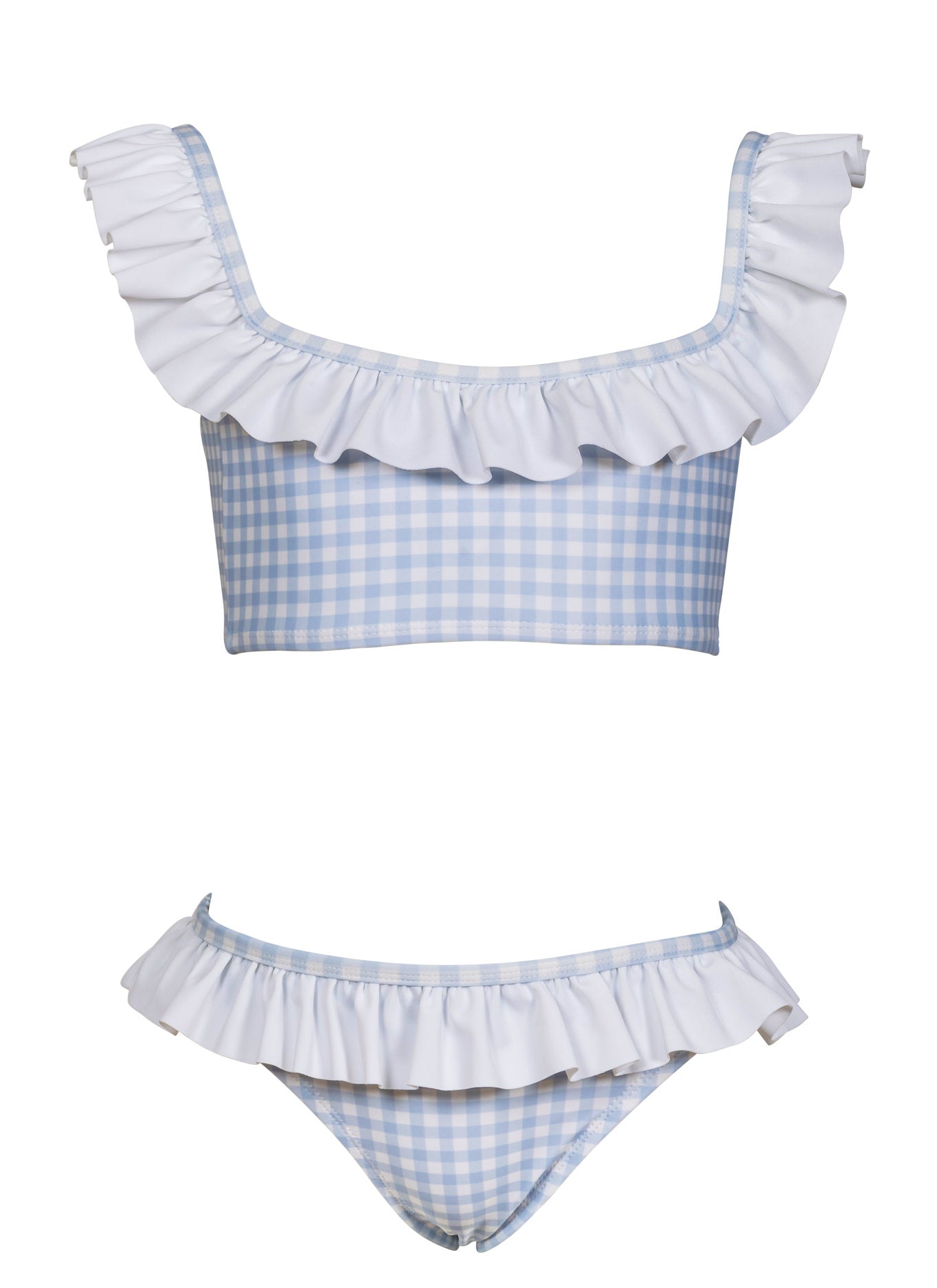 Girls Blue Gingham Ruffles Bikini Swimsuit