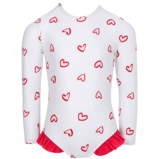 Girls Long Sleeve Heart Swimsuit