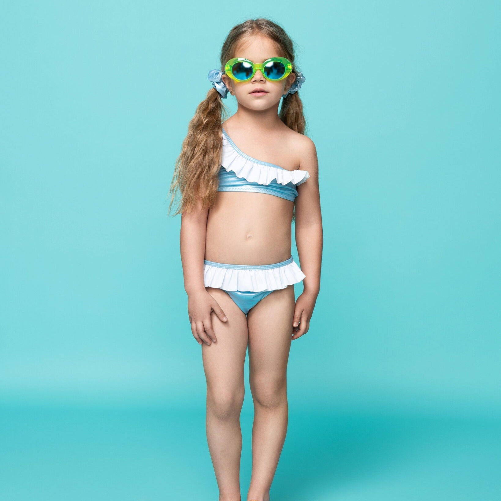 Girls One-Shoulder Swimsuit Satinato Blue