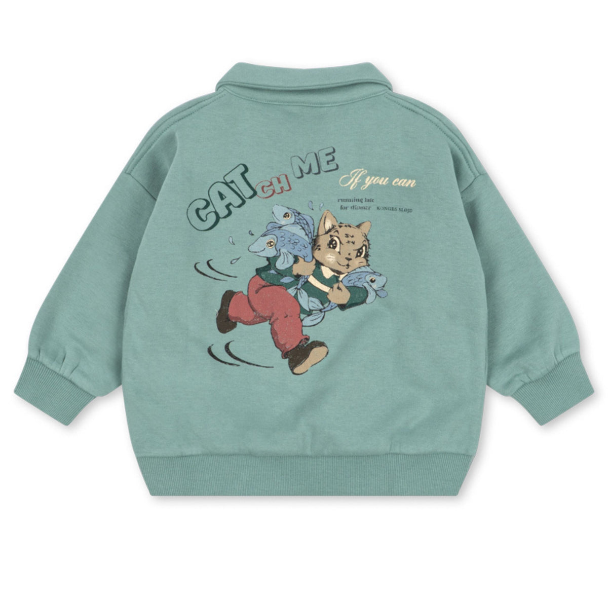 Βρεφικό polo φούτερ Lou με print γατάκι Granite Green Konges Slojd