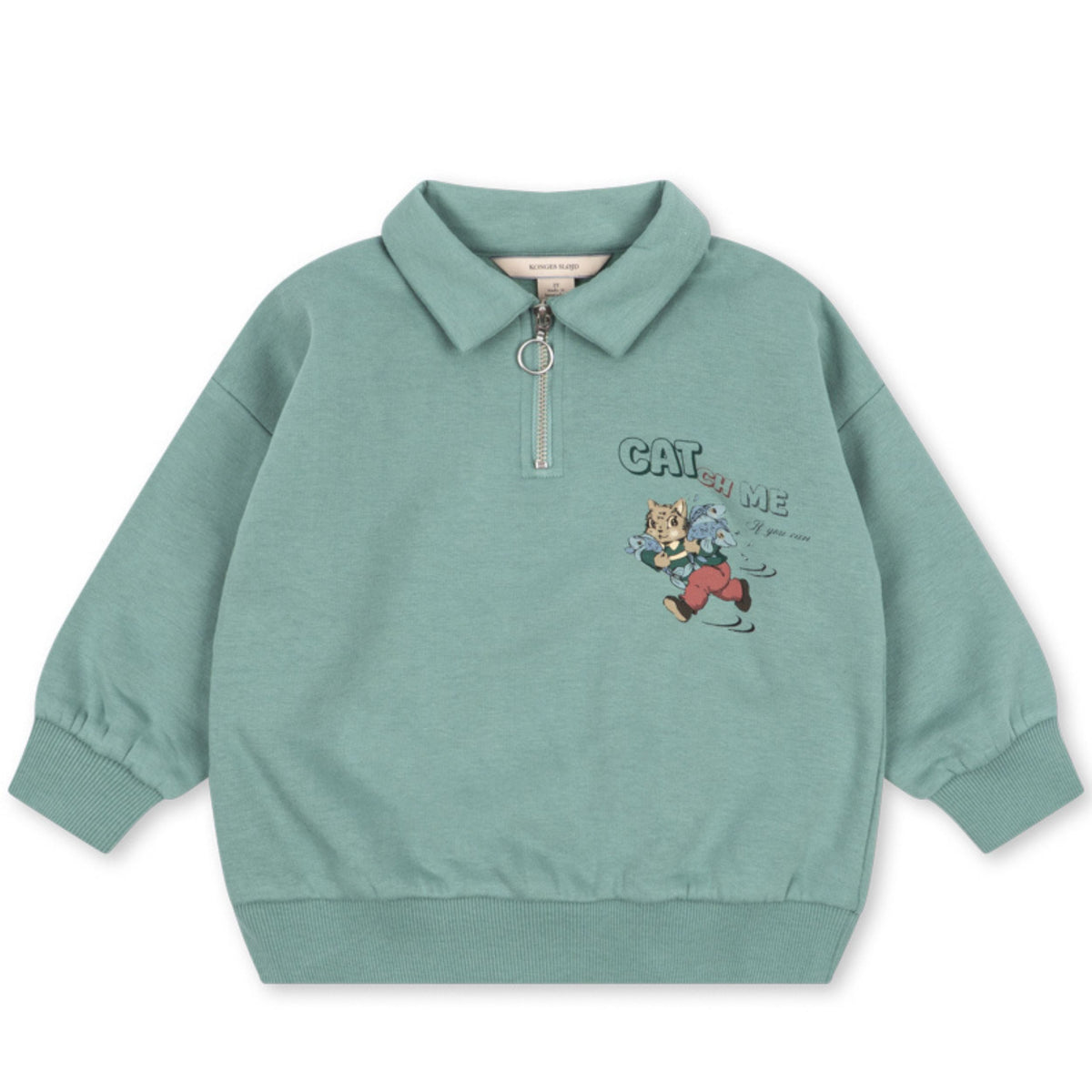 Βρεφικό polo φούτερ Lou με print γατάκι Granite Green Konges Slojd