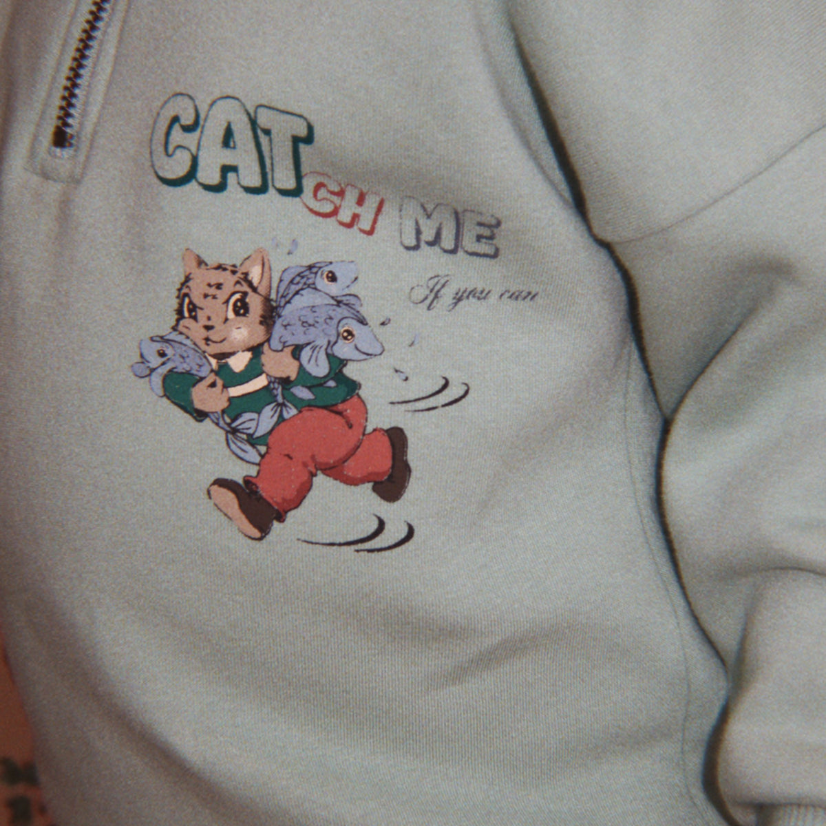 Παιδικό polo φούτερ Lou με print γατάκι Granite Green Konges Slojd