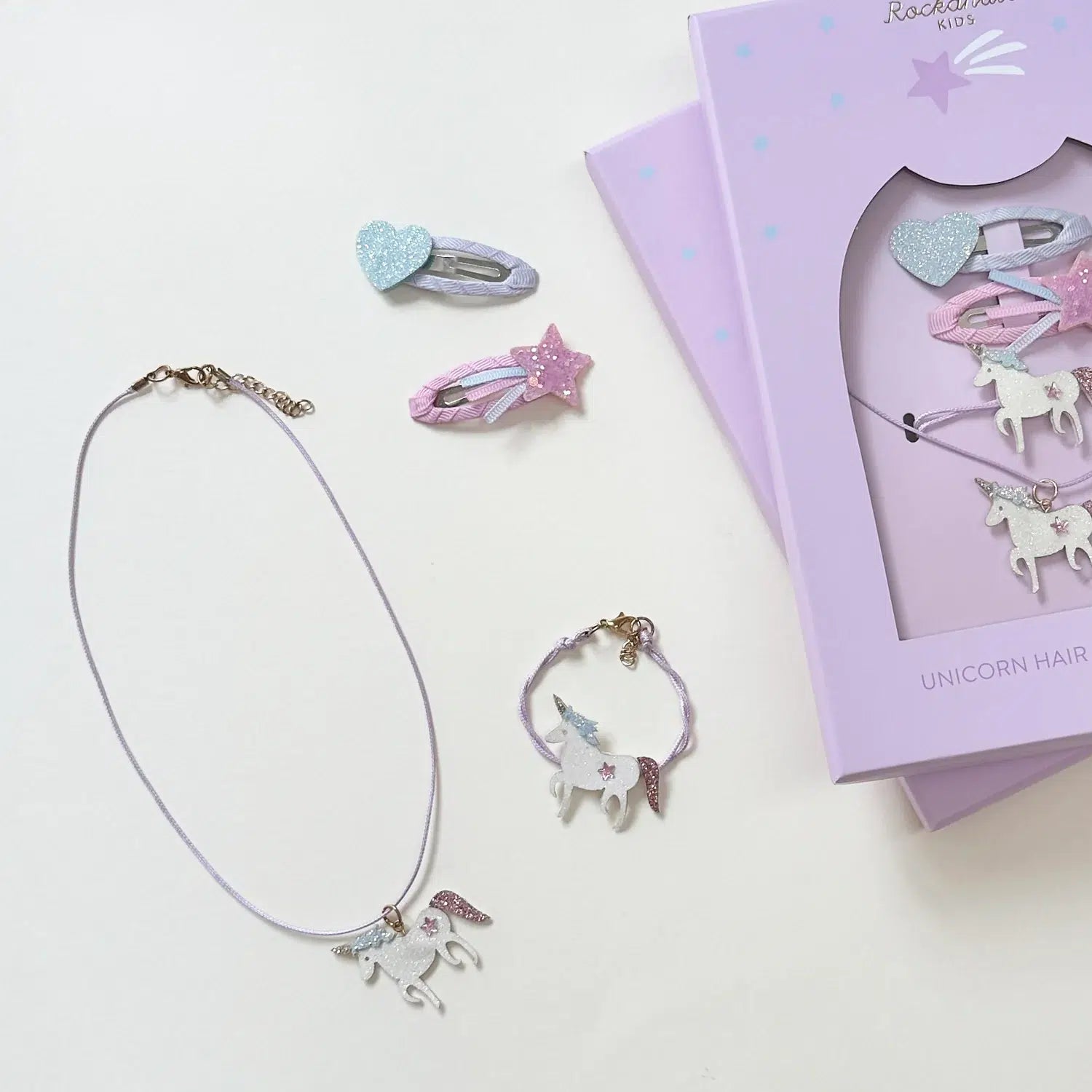 Unicorn Girls hair and jewelry set