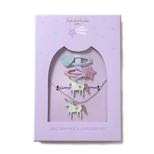 Unicorn Girls hair and jewelry set