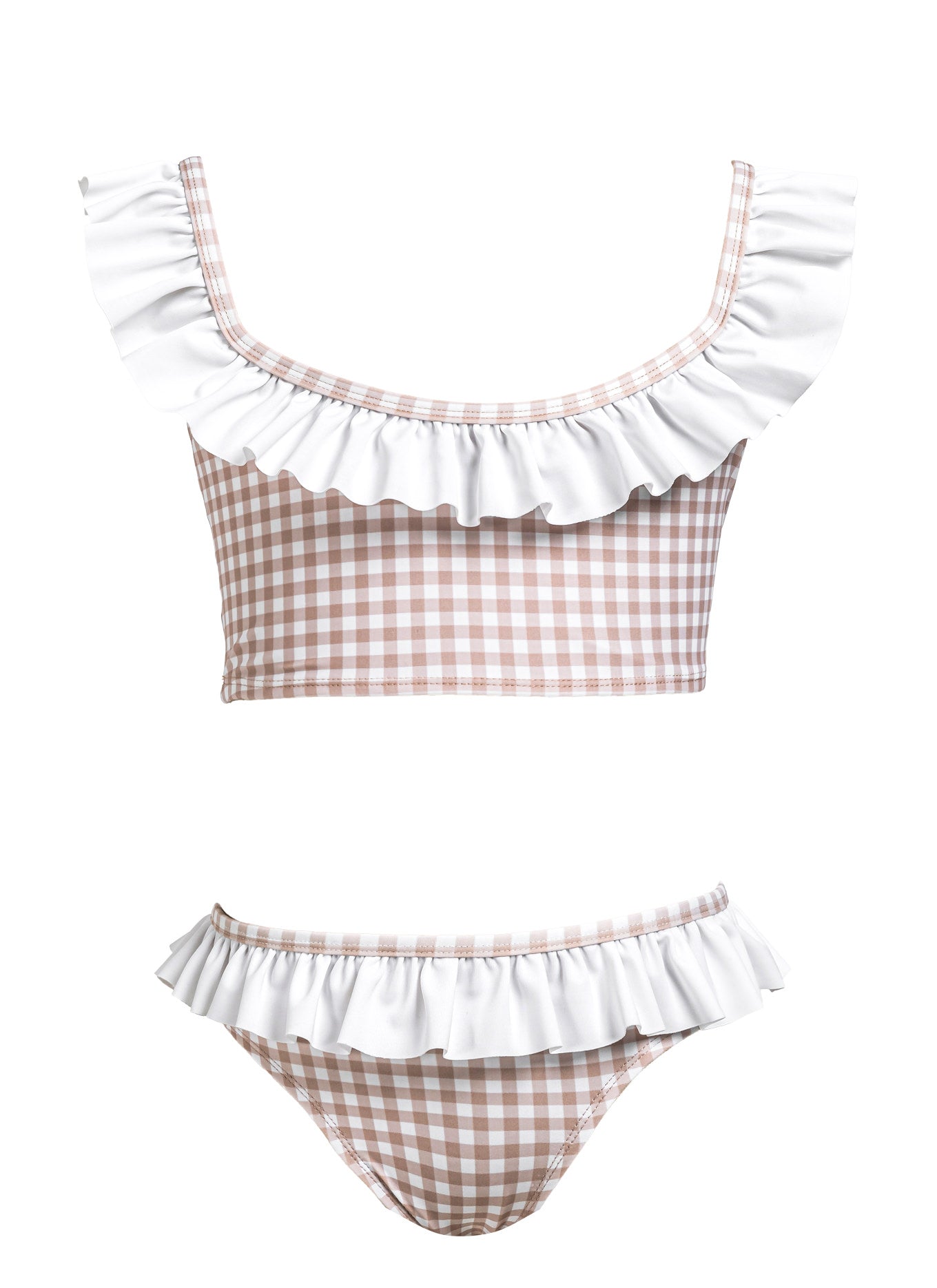 Girls' bikini swimsuit nude Gingham Ruffles