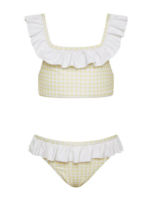 Girls yellow Gingham Ruffles bikini swimsuit