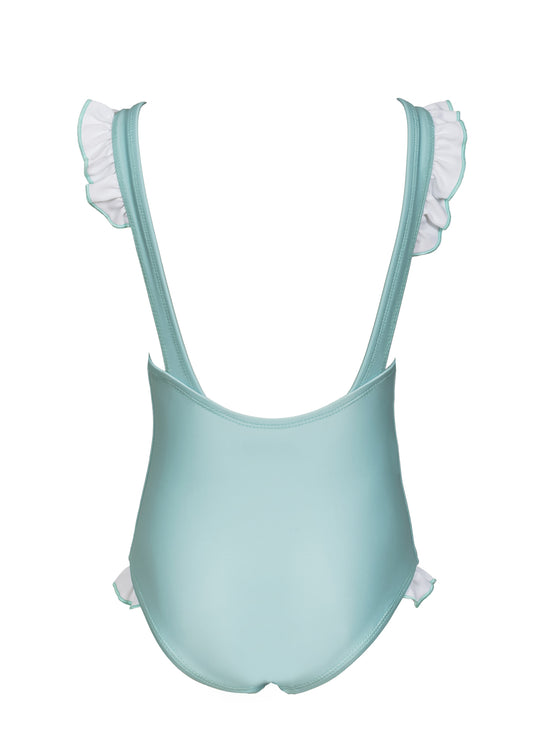 Girls One-Piece Swimsuit Aqua Square Neck Ruffles