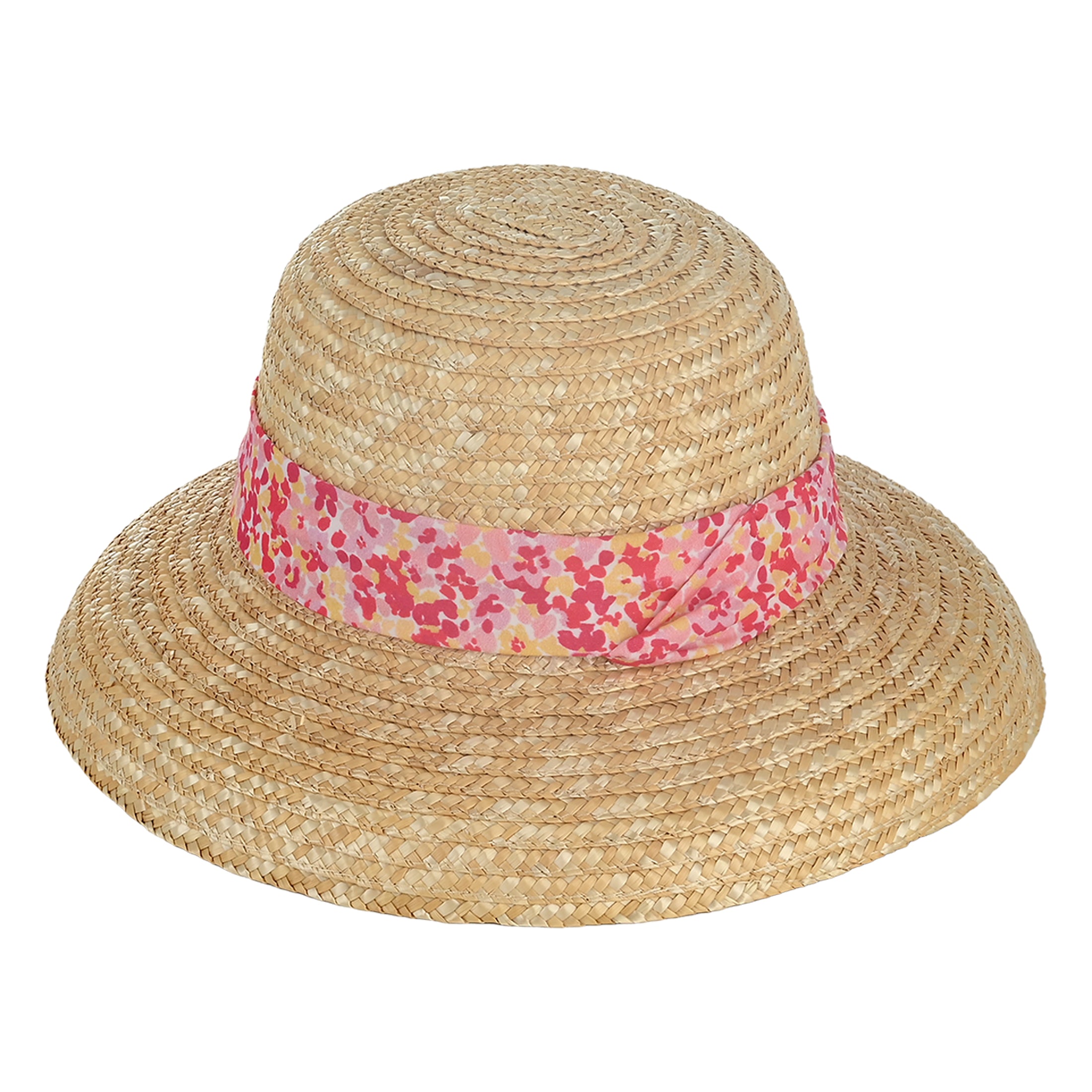 Γυναικείο ψάθινο καπέλο pink floral Perle D'azur