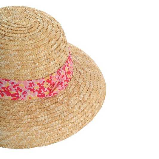 Γυναικείο ψάθινο καπέλο pink floral Perle D'azur