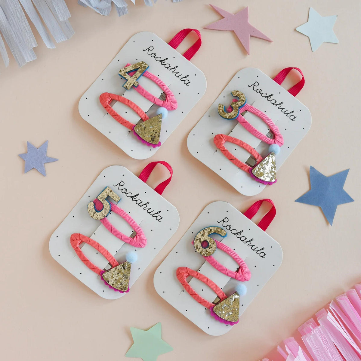 Παιδικά κλιπ μαλλιών Birthday με αριθμούς Glitter Rockahula
