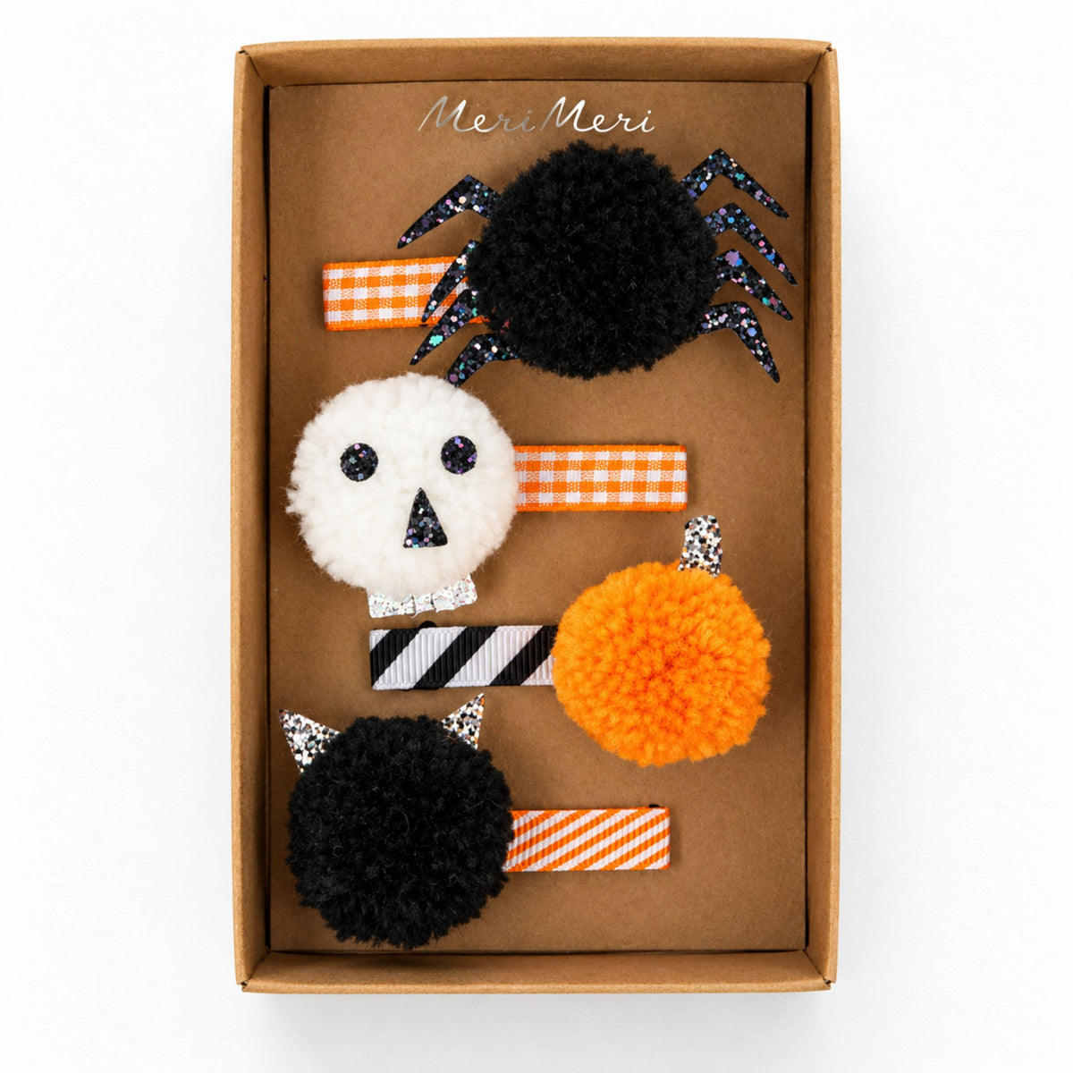 Παιδικά κλιπ μαλλιών Halloween Pompom 4 τμχ Meri Meri