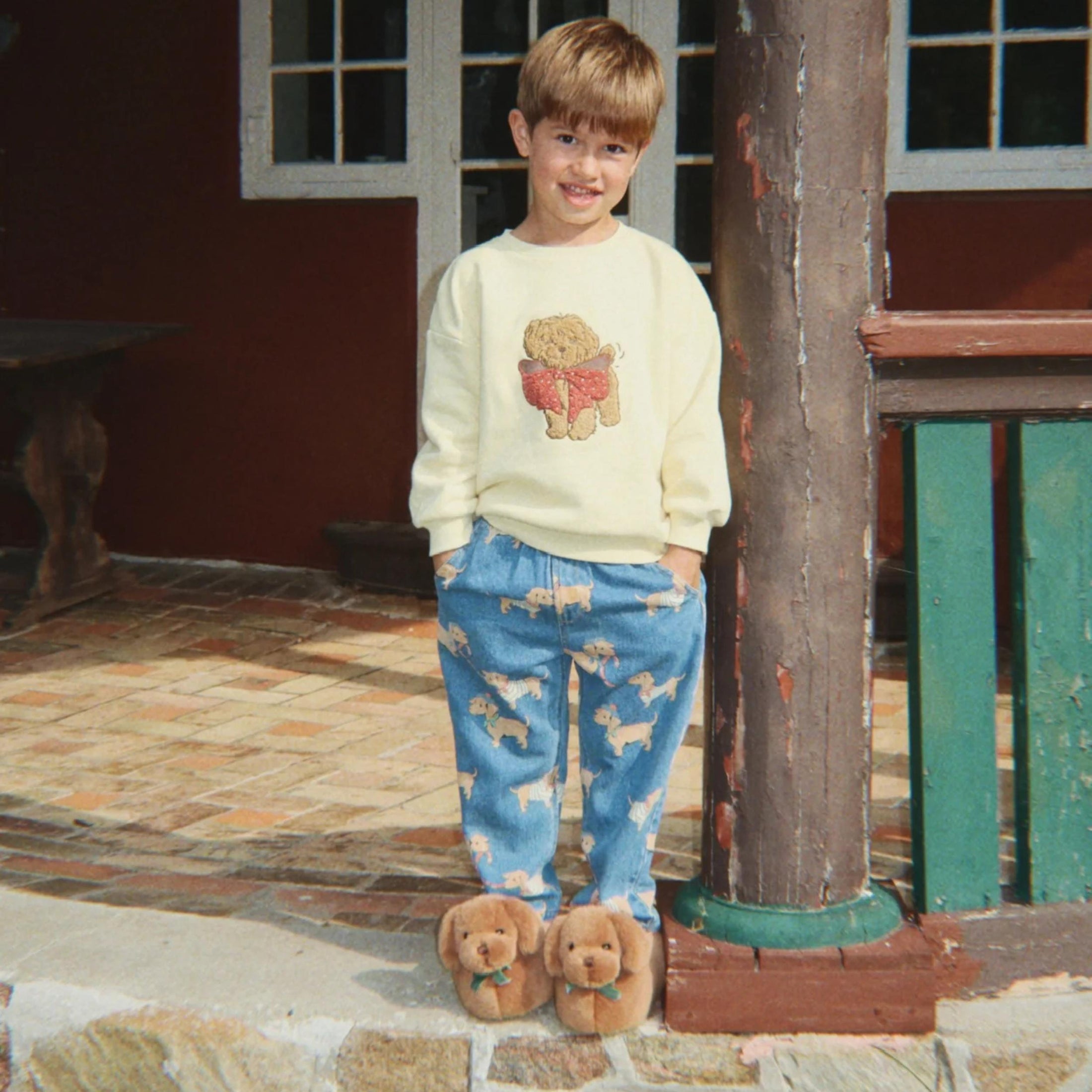 Παιδικά παντοφλάκια καφέ γούνινα Σκυλάκι Konges Slojd