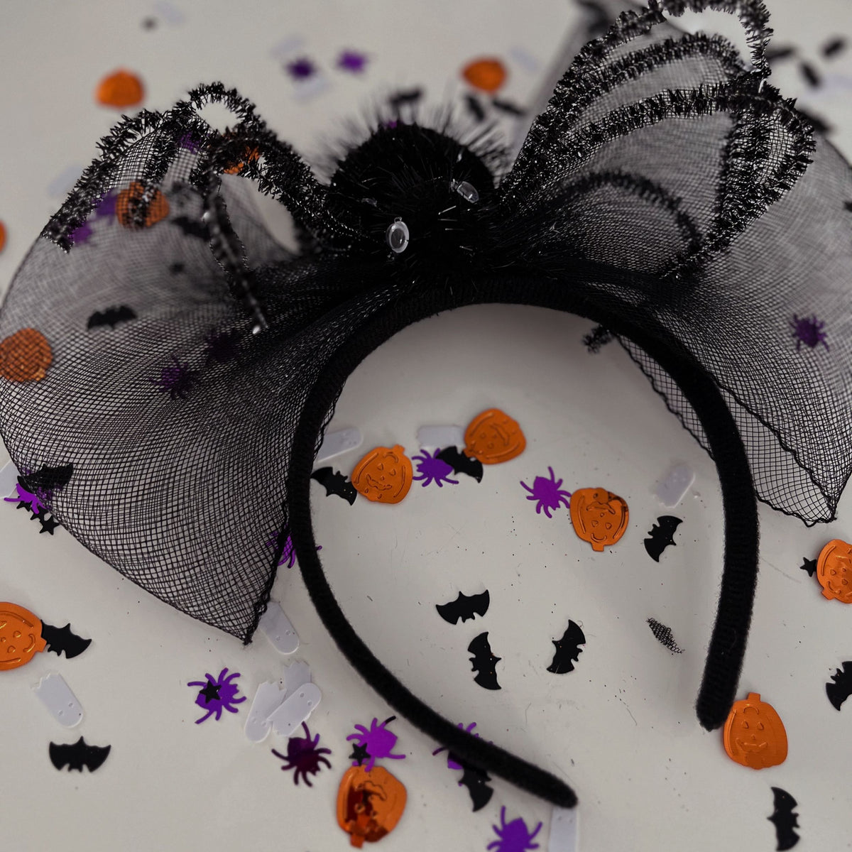 Παιδική στέκα μαλλιών Halloween με αράχνη και μαύρο τούλι Jomalmi Kids