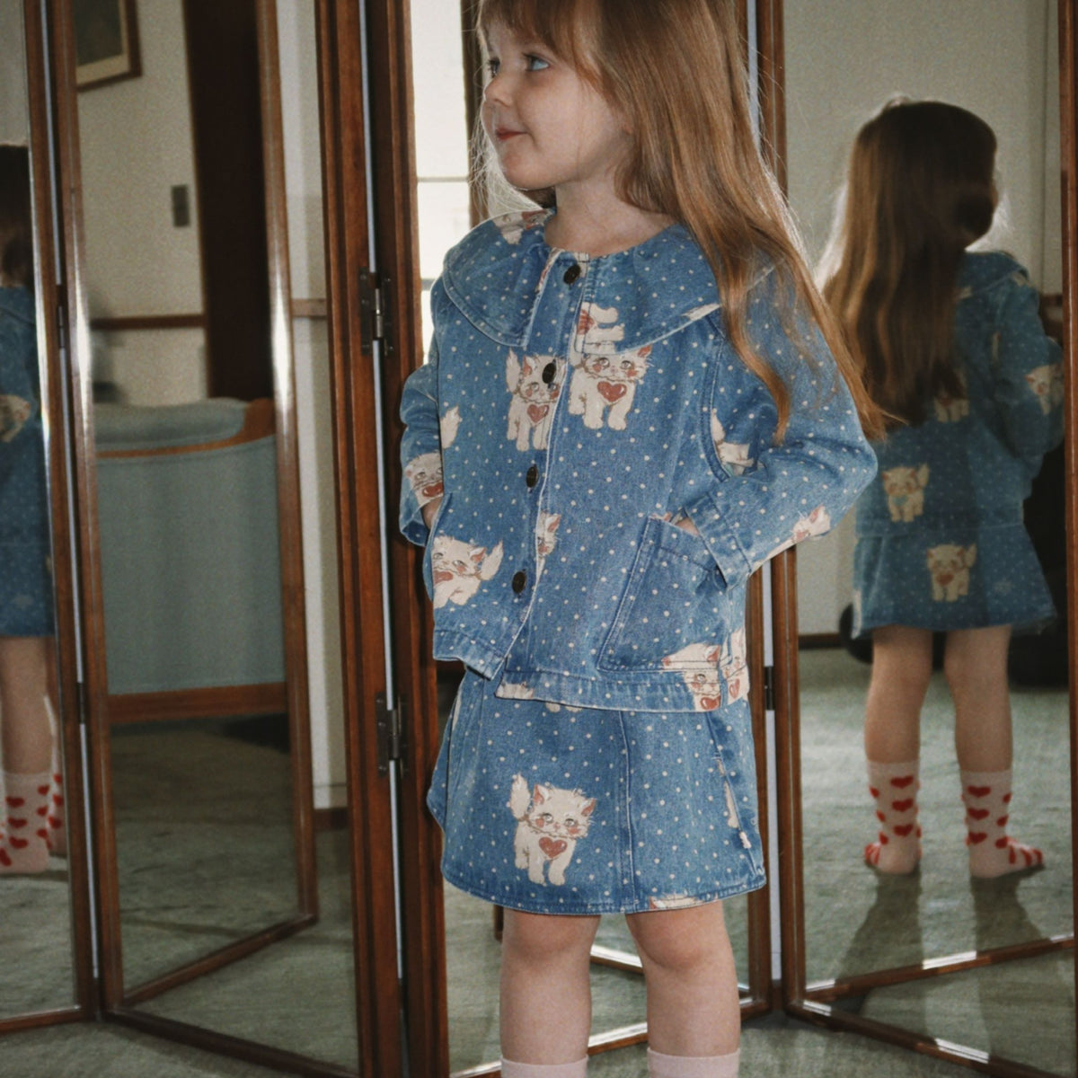 Παιδικό denim jacket Magot Collar με γατάκια Konges Slojd