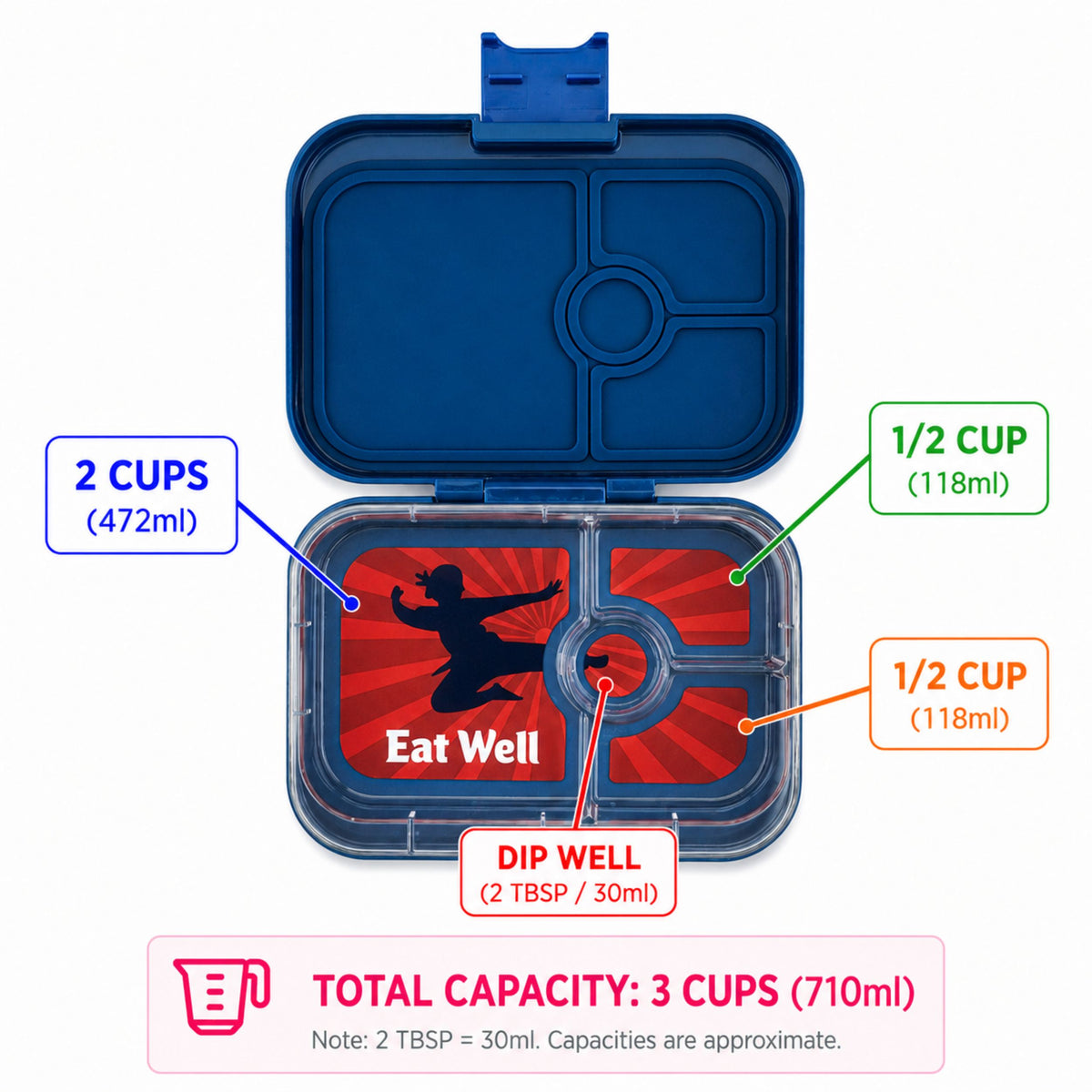 Παιδικό φαγητοδοχείο panino με 4 χωρίσματα Kung Fu μπλε Yumbox