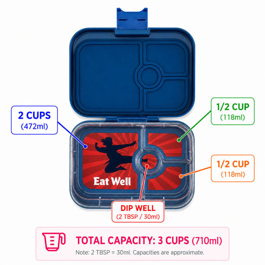 Παιδικό φαγητοδοχείο panino με 4 χωρίσματα Kung Fu μπλε Yumbox