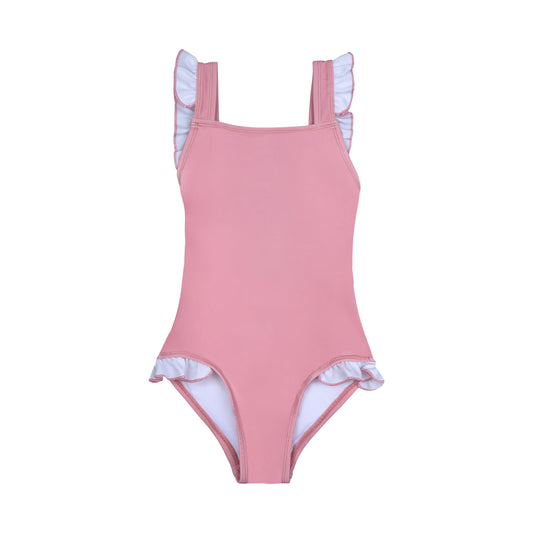 Παιδικό μαγιό ολόσωμο Coral Pink Square Neck Ruffles Perle D'azur