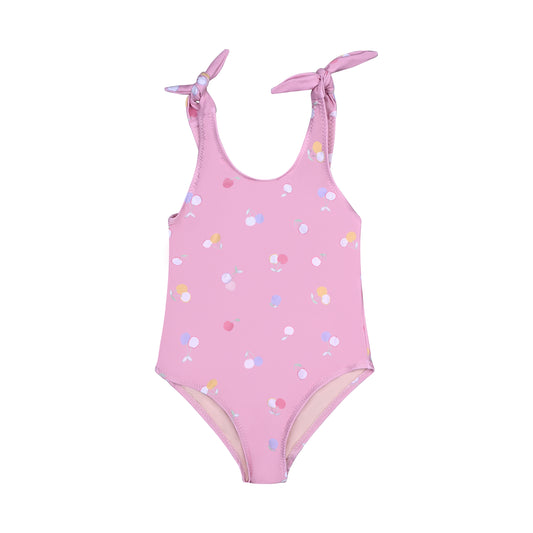 Παιδικό ολόσωμο μαγιό ροζ κεράσια με κορδέλες Perle D'azur