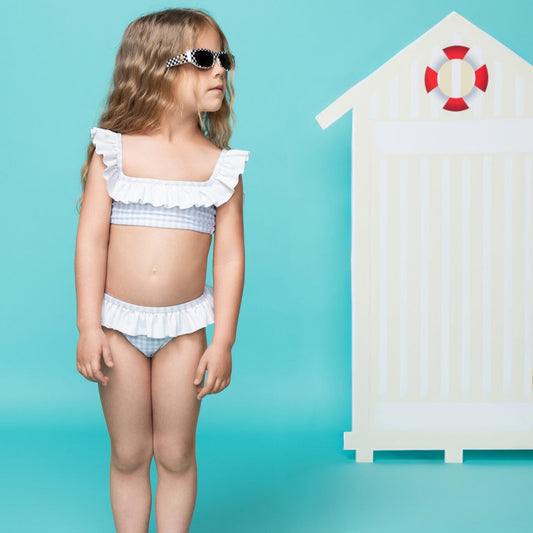 Παιδικό μαγιό μπικίνι Blue Gingham Ruffles Perle D'azur