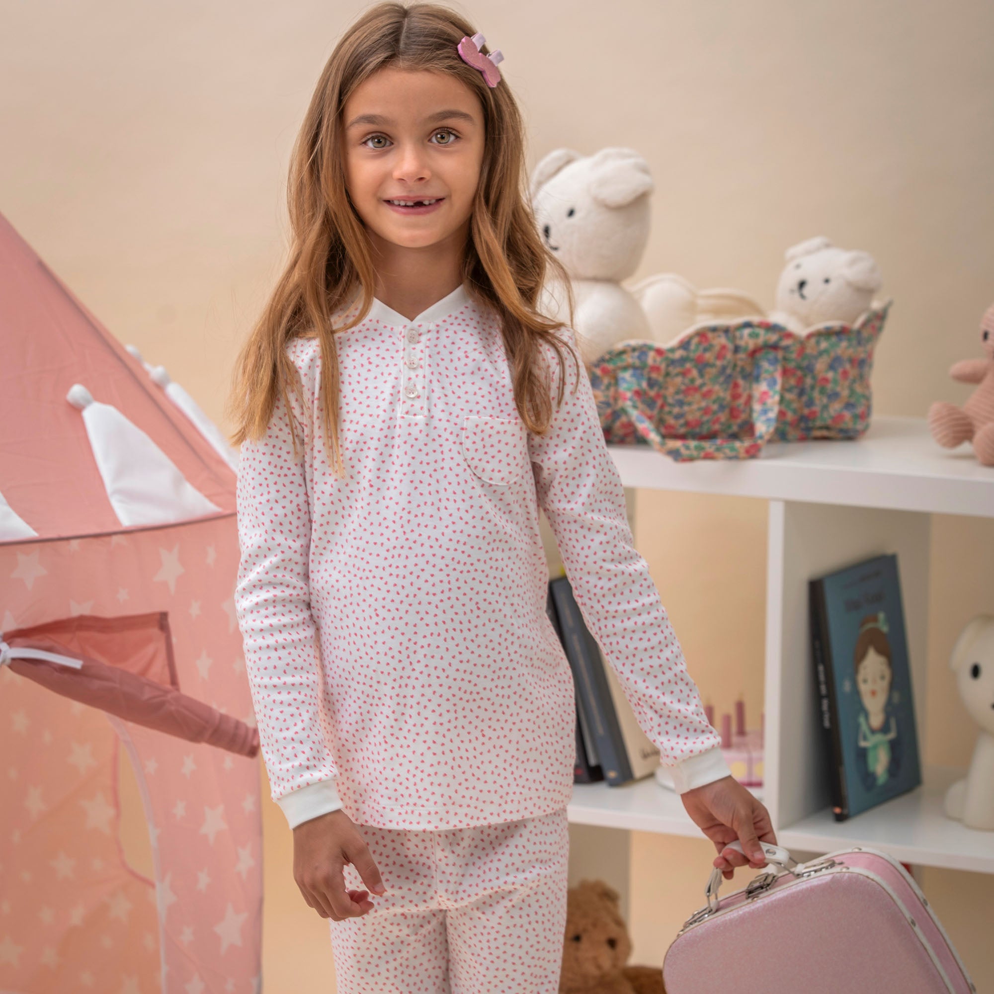 Παιδική πιτζάμα μικρές ροζ Καρδιές cotton