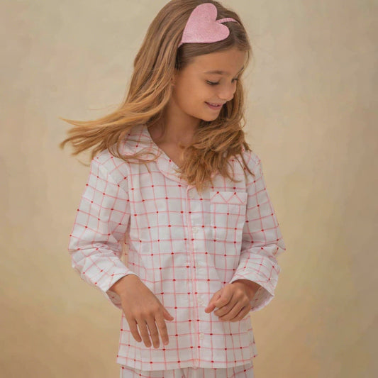Παιδική πιτζάμα ροζ Καρδιές Poplin