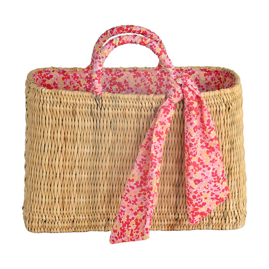 Τσάντα ψάθινη Soleil pink floral μεγάλη Perle D'azur