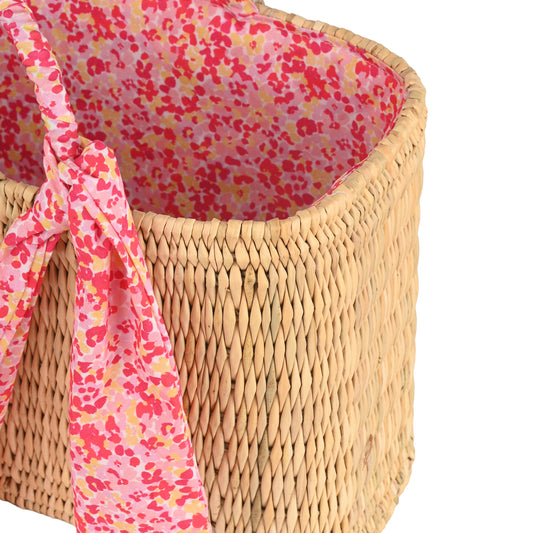 Τσάντα ψάθινη Soleil pink floral μεγάλη Perle D'azur