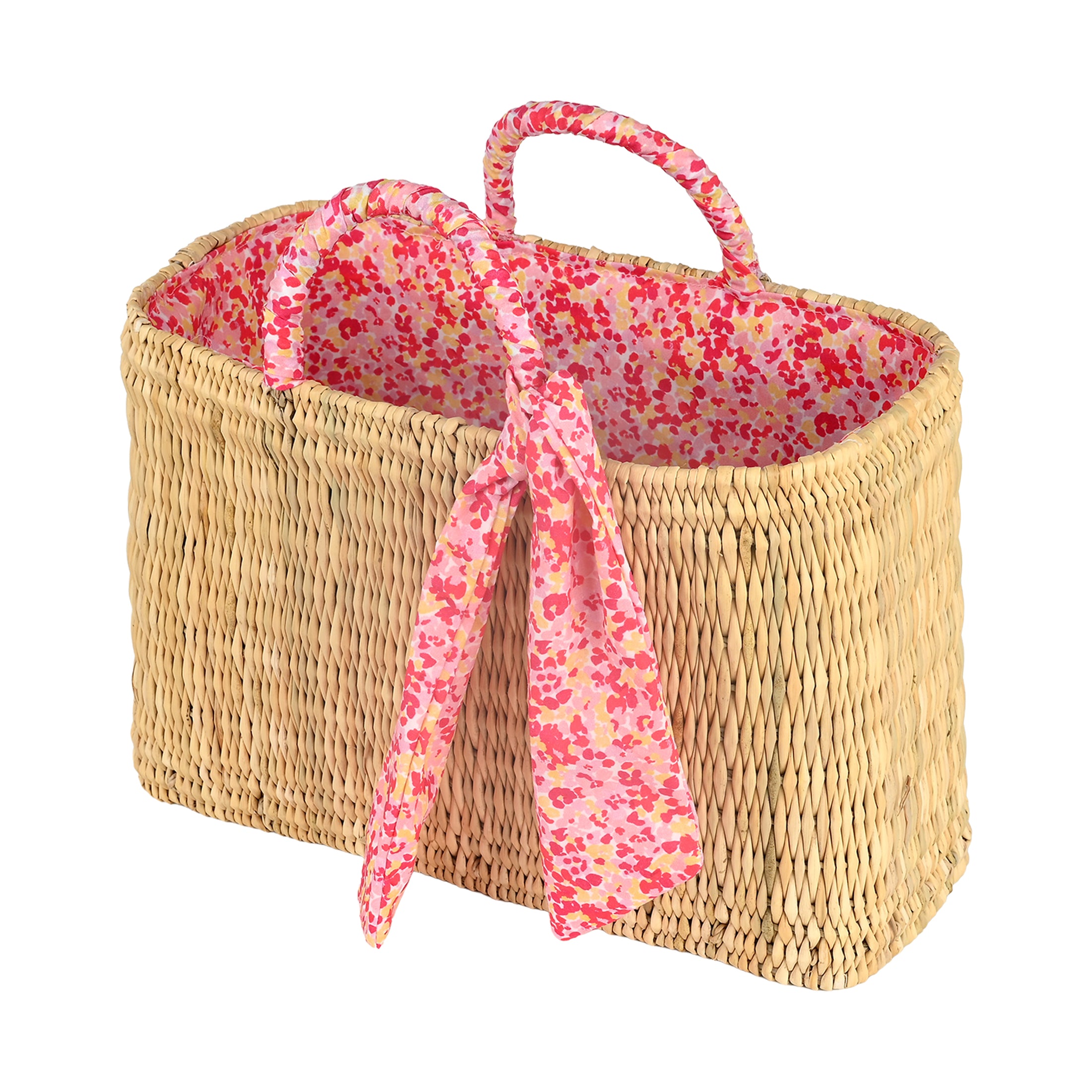 Τσάντα ψάθινη Soleil pink floral μεγάλη Perle D'azur