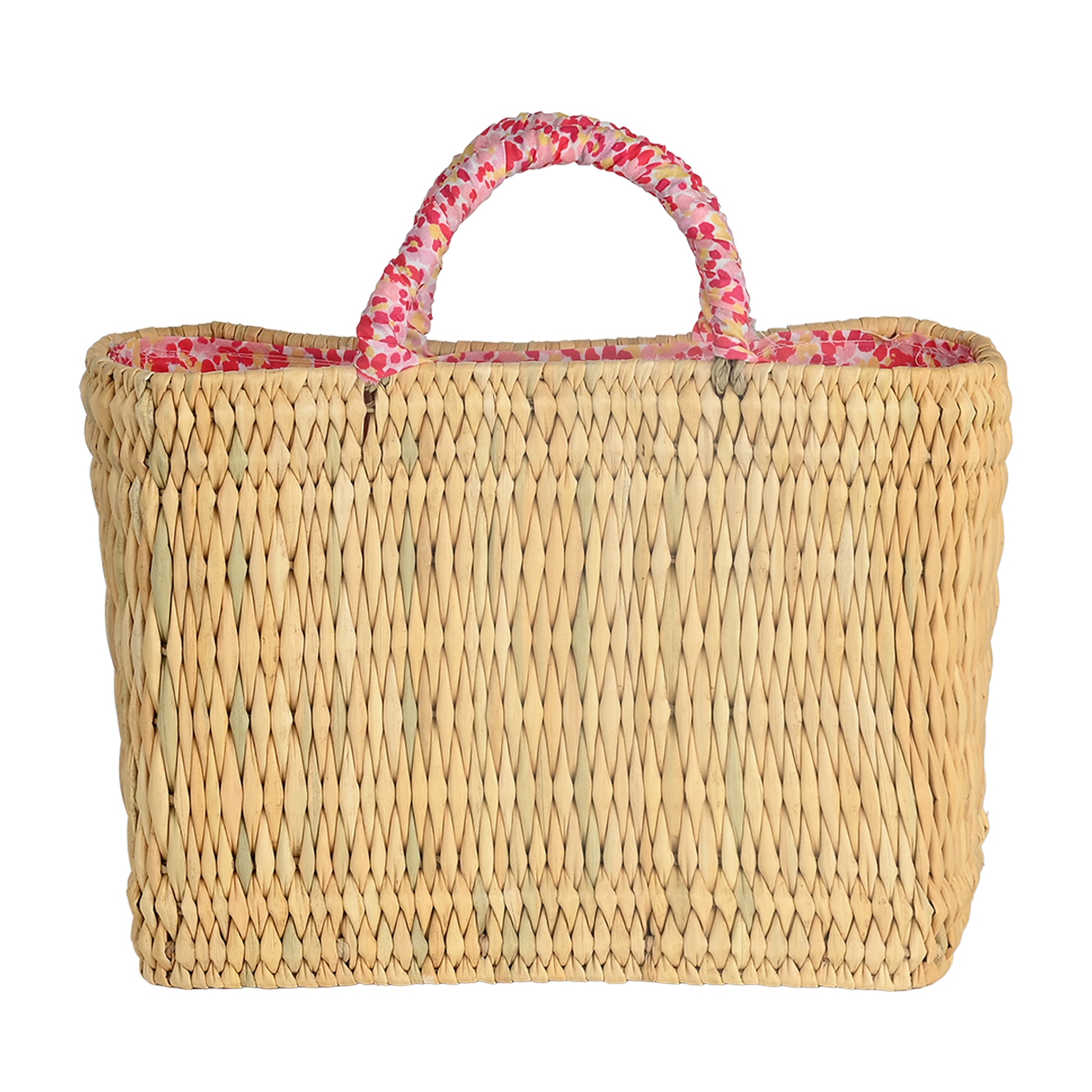 Τσάντα ψάθινη Soleil pink floral μεσαία Perle D'azur