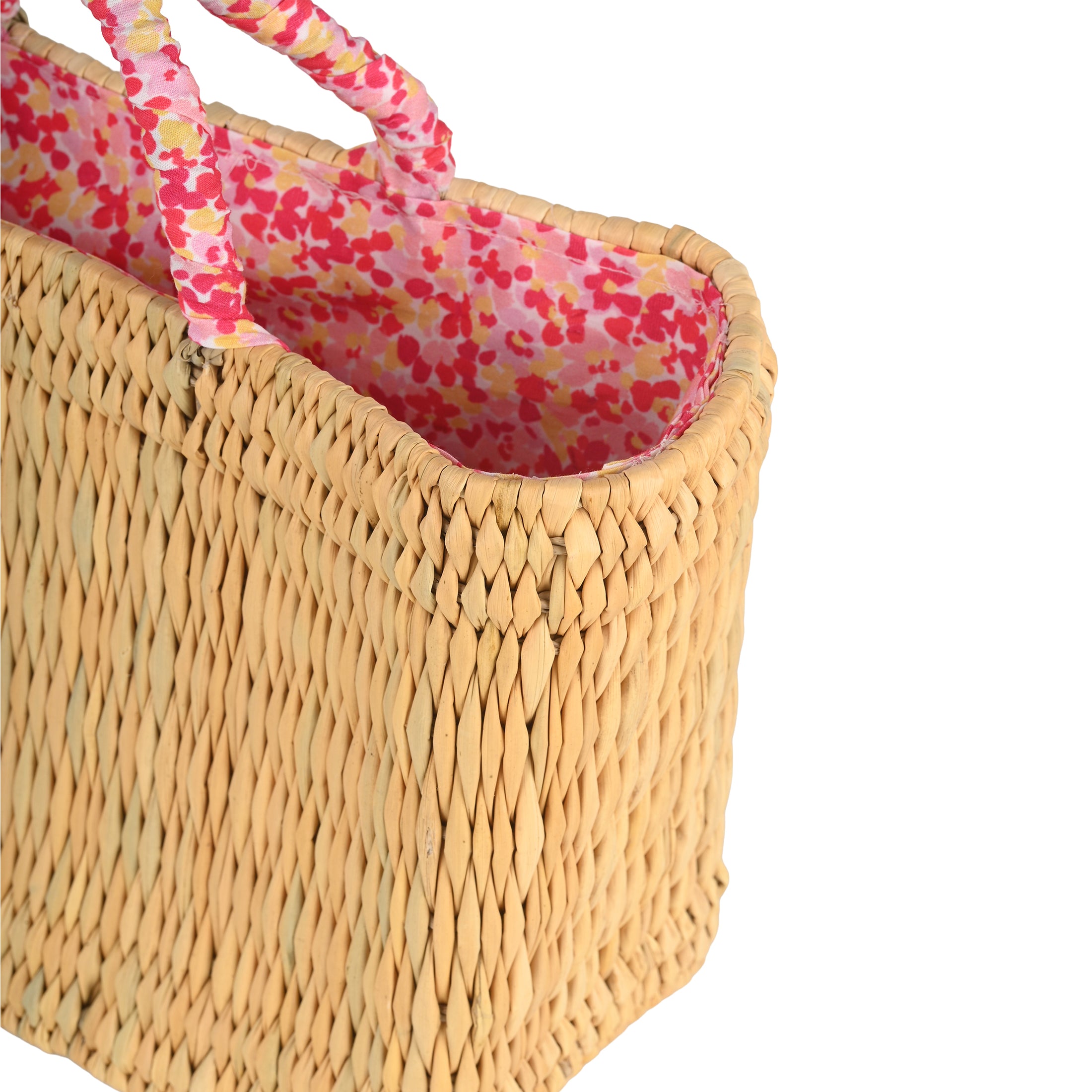 Τσάντα ψάθινη Soleil pink floral μεσαία Perle D'azur