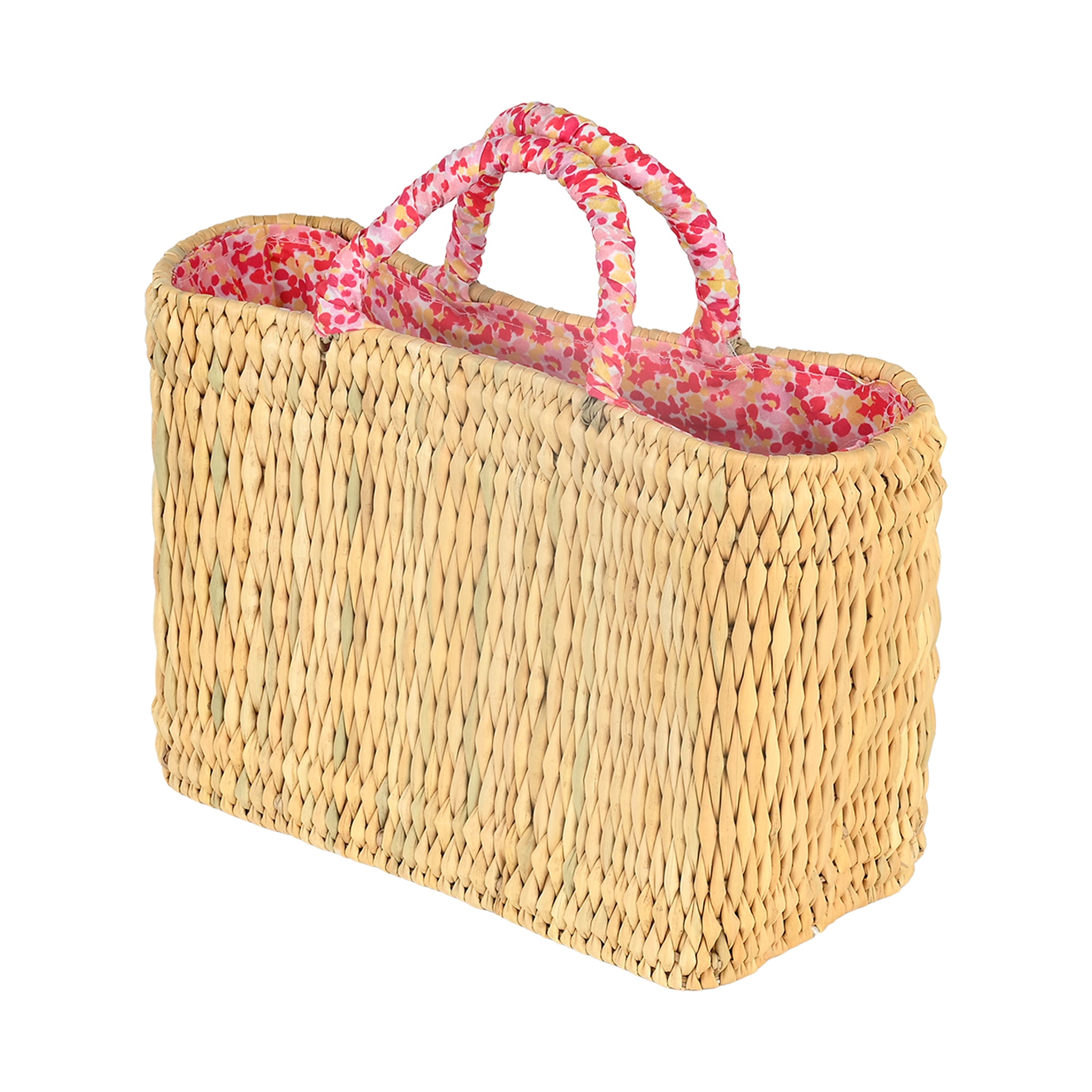 Τσάντα ψάθινη Soleil pink floral μεσαία Perle D'azur