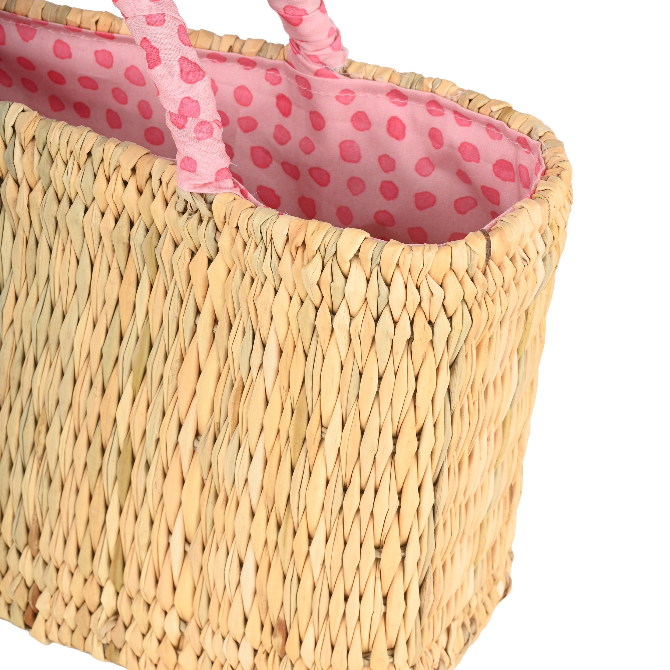 Τσάντα ψάθινη Soleil rosy dot pink μεσαία Perle D'azur