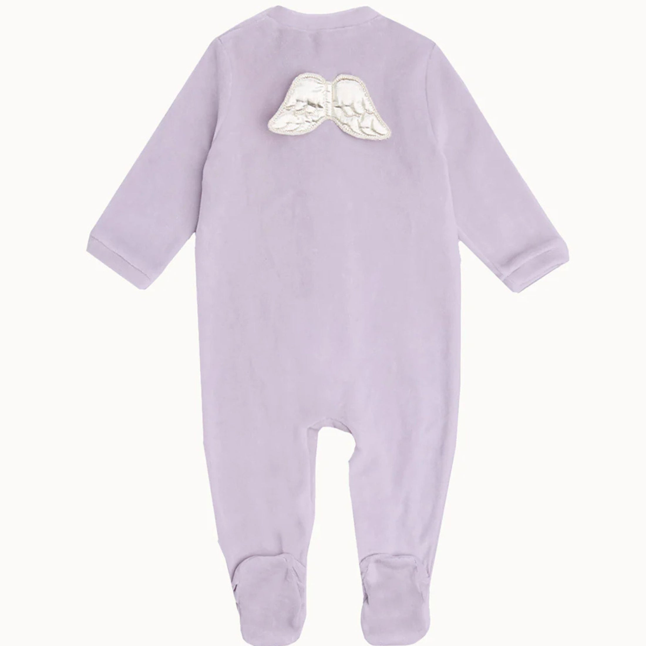 Βρεφικό ολόσωμο φορμάκι βελουτέ Angel Wing Silver & Lilac Marie-Chantal με κλειστά ποδαράκια και χαρακτηριστικό σχέδιο Angel Wing.